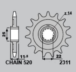 GROSSKOPF RASPRODAJA LANČANIK PREDNJA 2311 13 SHERCO 250 SE/SE-R '14-'23, 250SE-F '13-'14, 300 SE/SE-R '13-'23, 450 SE F-R '15-21, 500 SE F-R '21 (LANAC 520) (WIELOKILIN 14 SA.)