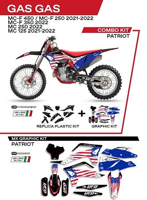 UFO KOMPLET PLASTIKE GGKIT702001 PLUS KOMPLET NALEPNICA (FOLIJA) GAS GAS MC 125 '21-'22; MC 250 '22; MCF 250/350/450 '21-'22W SETU PREDNJA TABLICA (GG07130) I ŠTITNICI AMORTIZERA (GG07131) PATRIOT BOJA CRNA - RASPRODAJA