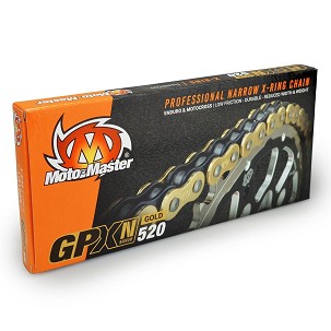 MOTO-MASTER LANAC POGONSKI GPXN-520G PROFESSIONAL NARROW X-RING MOTOCROSS / ENDURO RACING X-RING CHAIN BOJA ZLATNA / CRNA (120 KARIKA, SPOJNICA U SETU)