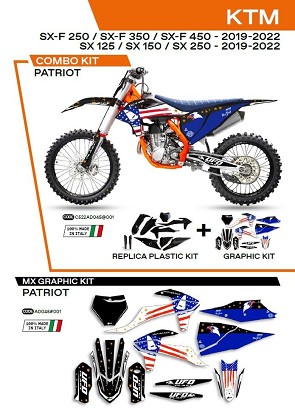 UFO KOMPLET PLASTIKE KTKIT522001 PLUS KOMPLET NALEPNICA (FOLIJA) KTM SX/SXF 125/150/250/350/450 '19-'22W SETU PREDNJA TABLICA (KT04094) I ŠTITNICI AMORTIZERA (KT04055) PATRIOT BOJA CRNA - RASPRODAJA