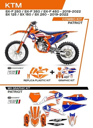 UFO KOMPLET PLASTIKE KTKIT522127 PLUS KOMPLET NALEPNICA (FOLIJA) KTM SX/SXF 125/150/250/350/450 '19-'22W SETU PREDNJA TABLICA (KT04094) I ŠTITNICI AMORTIZERA (KT04055) PATRIOT BOJA NARANDŽASTA - RASPRODAJA