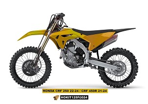 UFO KOMPLET PLASTIKE (FULL KIT) SA ŠTITNICIMA TELESKOPA (AMORTIZERA) HONDA CRF 250 R '22-'24, CRF 450 R '21-'24 BOJA ZLATNA - RASPRODAJA