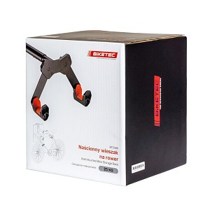 BIKETEC DRŽAČ ZIDNI NA BICIKL (WALL BIKE RACK) ČELIK FARBANA PROSZKOWO BOJA CRNA, PLASTIKA CRVENA