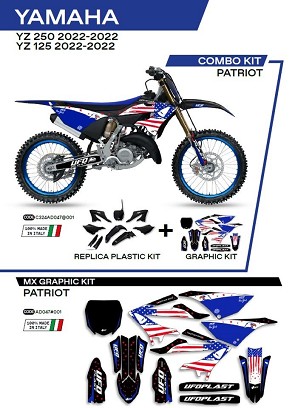 UFO KOMPLET PLASTIKE YAKIT324001 PLUS KOMPLET NALEPNICA (FOLIJA) YAMAHA YZ 125/250 '22-'26, U SETU PREDNJA TABLICA (YA04860) I ŠTITNICI AMORTIZERA (YA04814) PATRIOT BOJA CRNA - RASPRODAJA