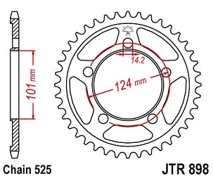 JT LANČANIK ZADNJA 4508 38 KTM 990 SUPERDUKE/R '05-12 1190 RC8/R '10-15 (450838JT) (STD.38) (LANAC 525) BOJA CRNA