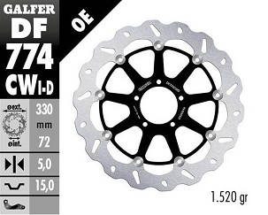GALFER DISK KOČIONI PREDNJI DUCATI 1098 '07-'08; 1198S/R '09-; 1103/1199/1299 PANIGALE '12-; MULTISTRADA 1103 V4 '21-23 (DESNA) (WAVE FLOATING) (330X72X5MM)