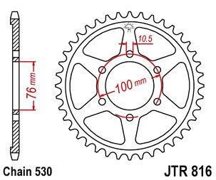 JT LANČANIK ZADNJA 816 45 SUZUKI GSXR1100, GSXR750 (92-95) (81645JTZBK) (LANAC 530) BOJA CRNA - ZAMENA ZA 825 45