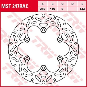 TRW ZF DISK KOČIONI ZADNJI DUCATI MONSTER 600/620/695/750/800/900/916/1000 '93-'06, YAMAHA FZR 600 '89-'95, FZS 600 FAZER '98-'03, XJ 600 DIVERSION '98-'03, XT 660R/X '04-'16, XT 600SA TENERE '08-'16, TDM 850/900 '91-'11 (245X115X5MM) WAVE