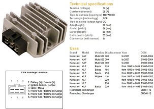 DZE REGULATOR NAPONA KAWASAKI KLF 110/185/220/250 BAYOU '86-'11; KAF 300 (OEM-21066-1052)