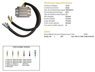 DZE REGULATOR NAPONA HONDA XR 250L '91-'96 (31600-KV6-670) (12V/20A)