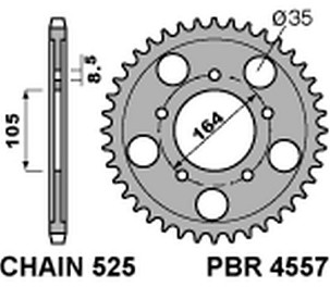 PBR PROMOCIJA LANČANIK ZADNJA 4557 48 C45 GILERA GP 800 '09-'13, APRILIA SRV850 '12 (+1) (LANAC 525) (JTR-BRAK) (MADE IN ITALY)