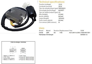 DZE REGULATOR NAPONA HONDA CBR 1100XX '01-'03 (SH689A-12) (31600-MAT-D51) (ESR685)