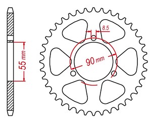 GROSSKOPF RASPRODAJA LANČANIK ZADNJA ALUMINIJUMSKA BOJA CRNA 457 51 RIEJU 50 RS2 MATRIX/PRO '03-10' NAKED '04-09 (JTR1077.47)