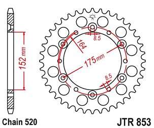 JT LANČANIK ZADNJA 856 41 ALUMINIJUMSKA RACELITE YAMAHA YZ/YZF '88-'98 (85641JTA) (LANAC 520) BOJA CRNA