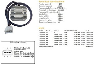 DZE REGULATOR NAPONA KAWASAKI U 650 '99-'05; VN 1500 VULCAN '96-'08; VN 1600 '00-'08 (21066-1106) (ESR264) (SH541G-12)