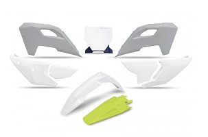 UFO KOMPLET PLASTIKE HUSQVARNA TC 125 / 250 '23-'24, FC 250 / 350 / 450 '23-'24, FX 350 / 450 '23-'24, TX 300 '24, BOJA OEM BELA ŽUTA