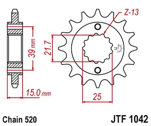 JT LANČANIK PREDNJA 2128 16 KYMCO 250 MXU/KXR/KXU '02-15' 300 MAXXER '05-16' (212816JT) (LANAC 520)