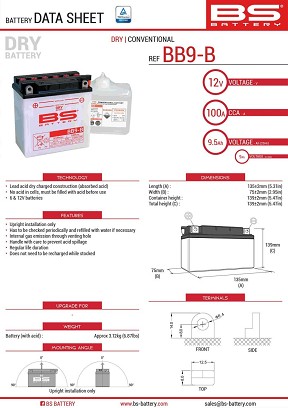 BS AKUMULATOR BB9-B (YB9-B) (12N9-4B-1) 12V 9AH 135X75X139 SA ODRŽAVANJEM - ELEKTROLIT ODVOJENO (115A) UE2019/1148 (4)