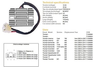 DZE REGULATOR NAPONA TRIUMPH AMERICA 790/865 '02-'17; BONNEVILLE 865 '02-'17; SCRAMBLER/SPEEDMASTER 865 '02-'17; TT 600 '00-'03 (T1300889, T1300888) (ESR547)