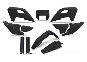 UFO KOMPLET PLASTIKE (FULL KIT) SA ŠTITNICIMA TELESKOPA (AMORTIZERA) HUSQVARNA TE 150 / 250 / 300 '24-'25, FE 250 / 350 / 450 / 501 '24-'25 BOJA CRNA