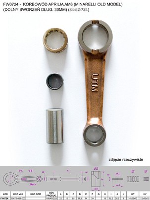 FLYWAY (PLATT) KLIPNJAČA APRILIA AM6 (MINARELLI OLD MODEL) (DONJI OSOVINSKI KLIN DUŽ. 30MM) (84-52-724)