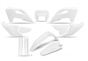 UFO KOMPLET PLASTIKE (FULL KIT) SA ŠTITNICIMA TELESKOPA (AMORTIZERA) HUSQVARNA TE 150 / 250 / 300 '24-'25, FE 250 / 350 / 450 / 501 '24-'25 BOJA BELA