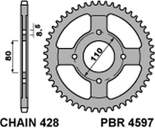 PBR RASPRODAJA LANČANIK ZADNJA 4597 42 C45 HONDA CBF 125 09-14 (JTR1219.42) (LANAC 428) (MADE IN ITALY)