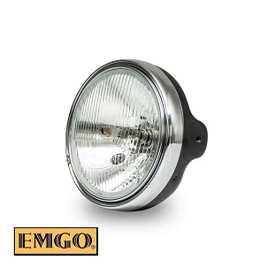 EMGO REFLEKTOR / SVETLO UNIVERZALNA KOMPLETNA H4 CRNA (PREČNIK ULOŠKA 7" / 17,8CM, OTWORY ZA MONTAŽU 10MM) TIP KAWASAKI MODELE SA1 I KZ (OEM: 23005-1016; 23006-038) (HOMOLOGACIJA E-MARK)