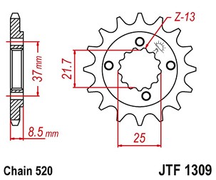 JT LANČANIK PREDNJA 350 13 HONDA XR 600R '91-'00, TRX 400EX /X '05-'14 (35013JT) (LANAC 520)