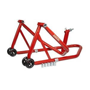 BIKETEC PRO DIZALICA STALAK MOTOCIKLISTIČKI POD GLOWKE RAMA + ADAPTERY TYP-L POD ZADNJI VILJUŠKA (KLINOVI 11,15,18,20,24 MM) BOJA CRVENA