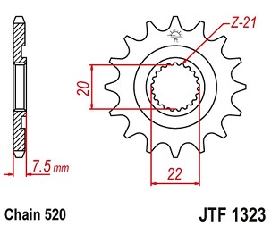 JT LANČANIK PREDNJA 2120 12 HONDA CR 125R '04-'07, CRF 250R/X '04-'17 (212012JT) (LANAC 520)