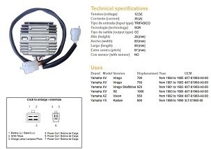 DZE REGULATOR NAPONA YAMAHA XV 700 VIRAGO '84-'85; XV 750 VIRAGO '81-'83; XV 920 VIRAGO '81-'83; XV 1000SE '83-'85; XZ 550 VISION '82-'84; YX 600 RADIAN '89 (ESR390, RGU-212)