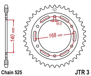 JT LANČANIK ZADNJA 4613 47 BMW F 800 R '09-'20 (OTVOR NA ŠRAF 10,5MM) (461347JTZBK) (LANAC 525) BOJA CRNA