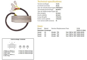 DZE REGULATOR NAPONA SUZUKI VS 700 INTRUDER '85-'87; VS 750 INTRUDER '88-'91; SUZUKI VS 800 '92-'97 (32800-38A00) (ESR752)