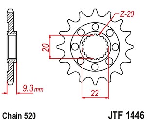 JT LANČANIK PREDNJA 2146 13 KAWASAKI KXF 250 '06-'17 (214613JT) (LANAC 520)