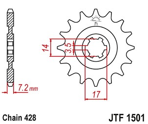 JT LANČANIK PREDNJA 2054 13 KAWASAKI KLT/KLF 110 '84-88', KLX 140 '08-20' (205413JT) (LANAC 428)