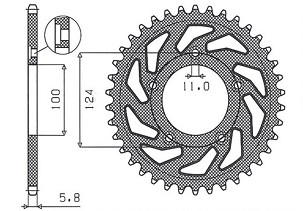 SUNSTAR LANČANIK ZADNJA 4444 45 DUCATI MONSTER / ABS 821 '15- 20, PANIGALE 899 898 '14-15, SCRAMBLER ABS 800 '15-16 (JTR746.45) (LANAC520)