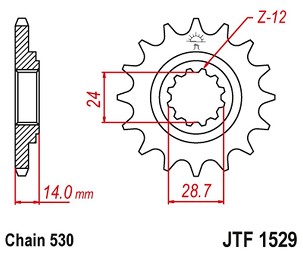 JT LANČANIK PREDNJA 2077 16 KAWASAKI ZRX 1100/1200 '97-06 (207716JT) (LANAC 530)