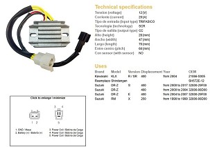 DZE REGULATOR NAPONA SUZUKI DRZ 400/E/S '00-'17 (DR-Z); KAWASAKI KLX 400 '04- (32800-29F00, 32800-08D00) (SH572E-12) (ESR105)