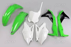 UFO KOMPLET PLASTIKE KAWASAKI KXF 250 '18-'20 BOJA OEM '19 (BELA/ZELENA) (KA225E999A)