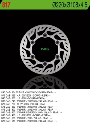 NG DISK KOČIONI ZADNJI GAS GAS 50/125/200/250/300/450/500/515 (220X108X4,5)