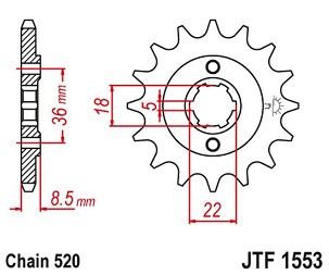 JT LANČANIK PREDNJA 2052 15 YAMAHA XT 250 TL (JAPAN) '83-84' SRX 250 '87' (205215JT) (LANAC 520) PO NARUDŽBINI