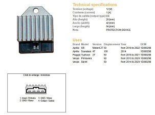 DZE REGULATOR NAPIECIA APRILIA SR 50 '18-'22; 50 TYPHON '13-'20; 100 TYPHON '14-; VESPA