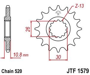 JT LANČANIK PREDNJA 579M 15 YAMAHA YZF R1 '98-21', FZ-1 '10-15' (579M15JT) (LANAC 520) KONVERZIJA