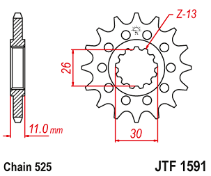 JT LANČANIK PREDNJA 2091 15 SA GUMOM YAMAHA FZ8 '10-'15, MT 09 '14-'20, MT 07 '14-'24 TDM 900 '02-'13 TENERE 700 19-, R1 '15'-24, TENERE 700 '20-'24 (209115JTRB) (LANAC 525)