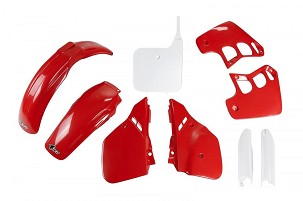 UFO KOMPLET PLASTIKE (FULL KIT) SA ŠTITNICIMA TELESKOPA (AMORTIZERA) HONDA CR 250 '88-'89 BOJA OEM (CRVENA/BELA) (HO092E999)