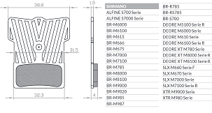 BRENTA BIKE PLOČICE KOČIONE BICIKLISTIČKE ORGANIC SPORT SA RADIATOREM ZA SHIMANO XTR BR-M9000, BR-M9020, BR-M987, BR-M988, BR-M985, XT BR-M8000, BR-M785, SLX BR-M7000, DEORE BR-M615