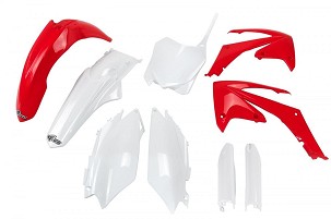 UFO KOMPLET PLASTIKE (FULL KIT) SA ŠTITNICIMA TELESKOPA (AMORTIZERA) HONDA CRF 250R '11-'13, CRF 450R 11-12 BOJA OEM (CRVENA/BELA) (HO114E999)