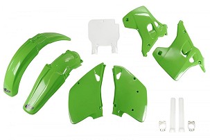 UFO KOMPLET PLASTIKE (FULL KIT) SA ŠTITNICIMA TELESKOPA (AMORTIZERA) KAWASAKI KX 125 / 250 '93 BOJA OEM (ZELENA/BELA) (KA194E999)