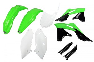 UFO KOMPLET PLASTIKE (FULL KIT) SA ŠTITNICIMA TELESKOPA (AMORTIZERA) KAWASAKI KXF 250 '13-'16 BOJA OEM'16 (ZELENA/BELA/CRNA)(KA221E999A)